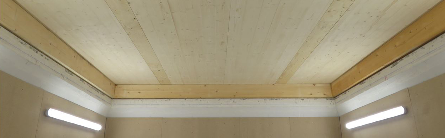 Solid wood ceiling in ceiling test facility