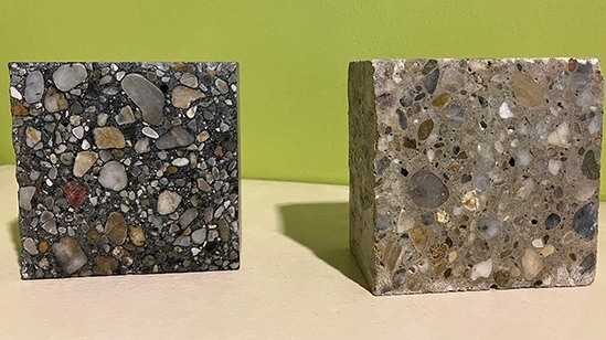 Concrete with (left) and without pyrochar