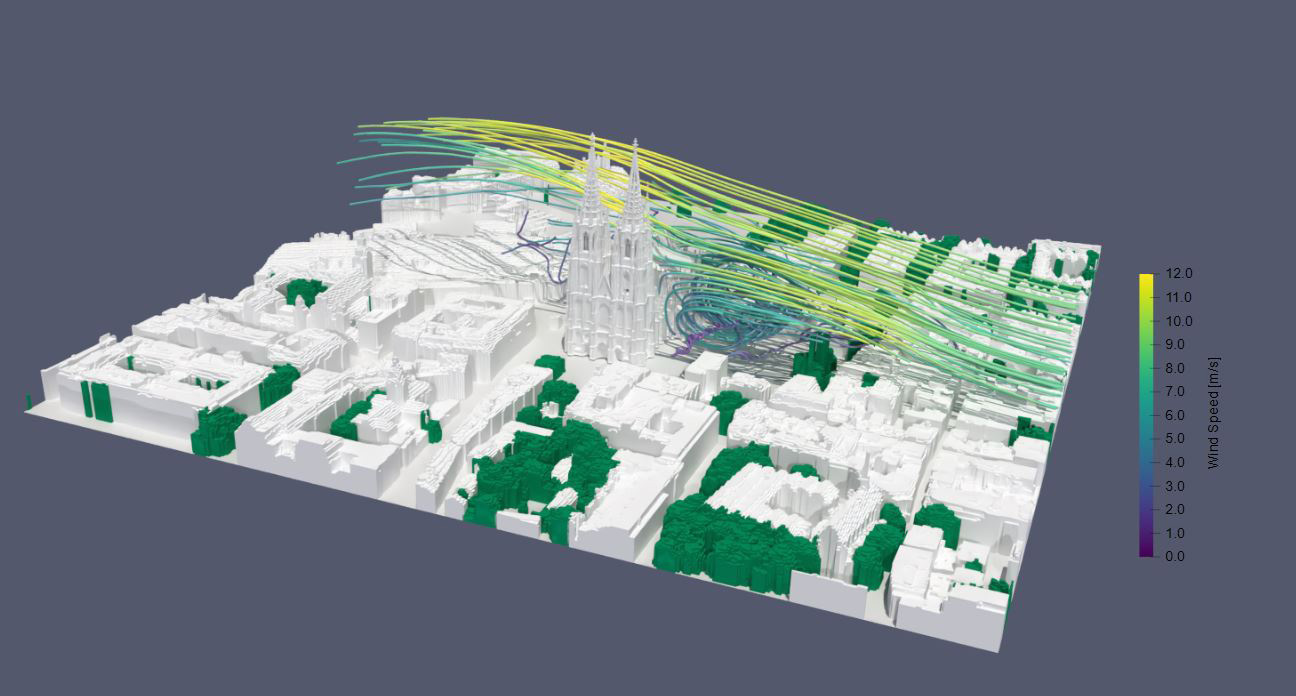 Simulated wind flow Cologne Cathedral